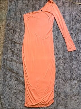 JLUXLABEL Coral One-Shoulder Long Sleeve Bodycon Dress